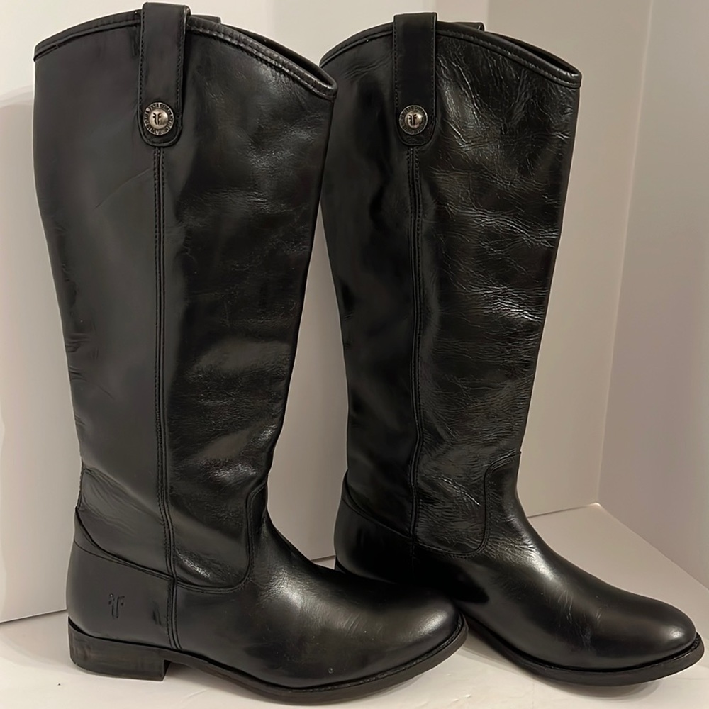 FRYE  BLACK MELISSA TALL LEATHER BOOTS SZ  8.5 B